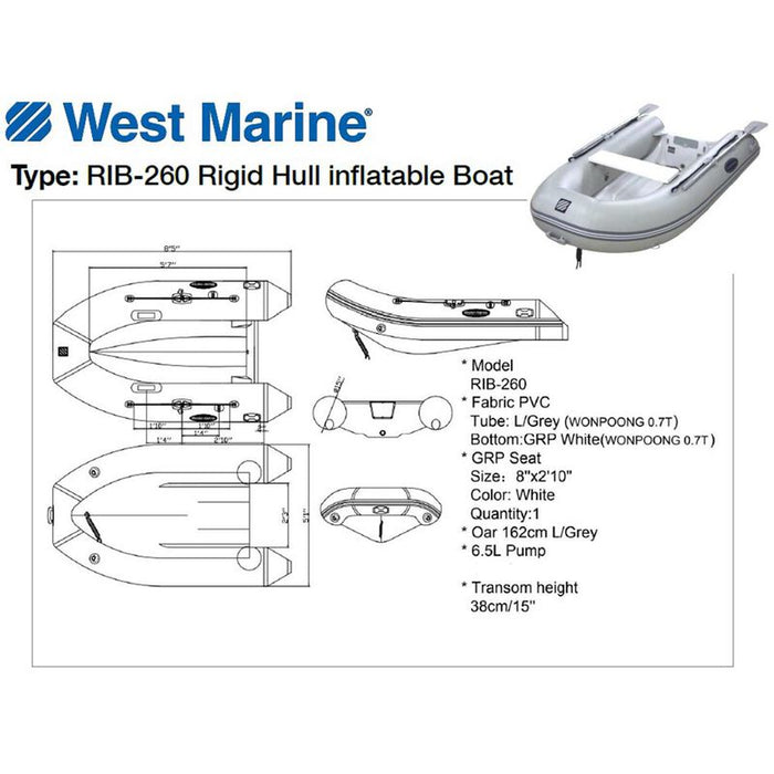 West Marine RIB-260 Rigid Hull Inflatable Boat